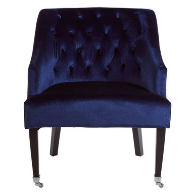 Darwin Blue Velvet Lounge Chair with Button Tufting