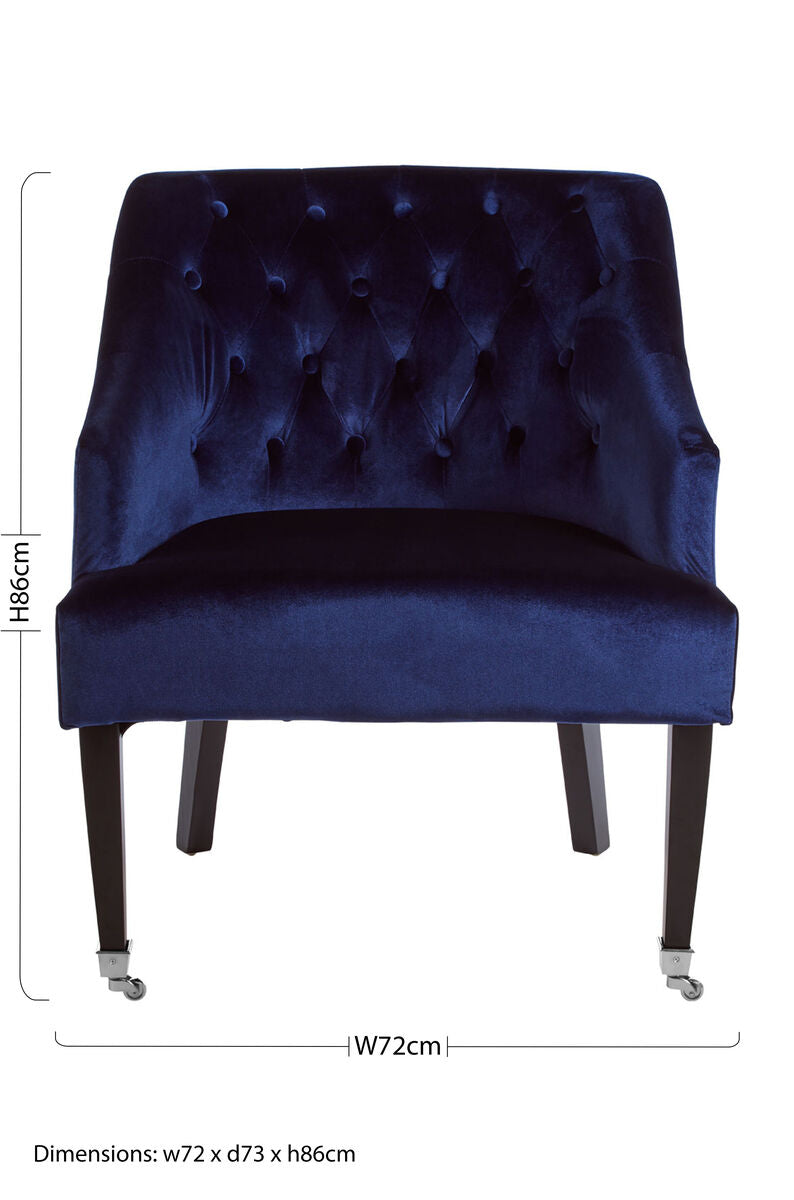 Darwin Blue Velvet Lounge Chair with Button Tufting