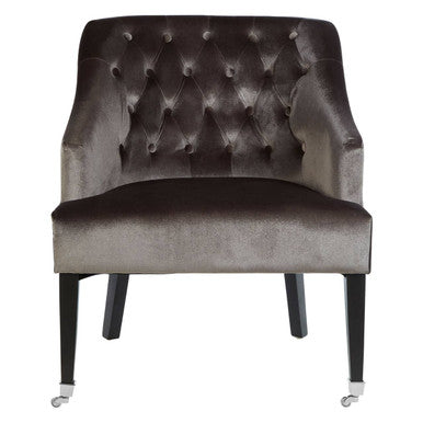 Darwin Grey Velvet Chair with Button Tufting