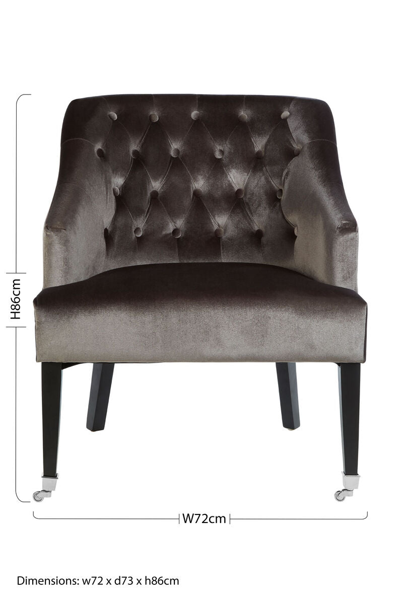 Darwin Grey Velvet Chair with Button Tufting