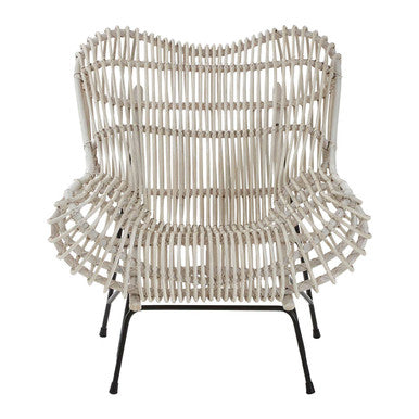 Java White Washed Rattan Chair with Curved Back