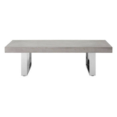 Grey Elm Wood Low Coffee Table with Silver U-Shaped Steel Legs | Ulmus