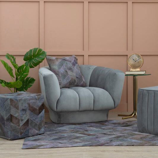 Grey Leather Chevron Pouffe | Safira