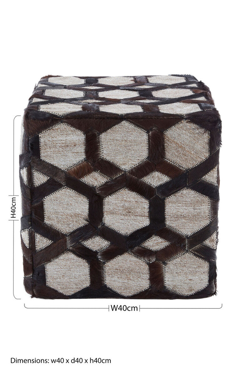 Genuine Grey Leather Patchwork Pouffe | Safira