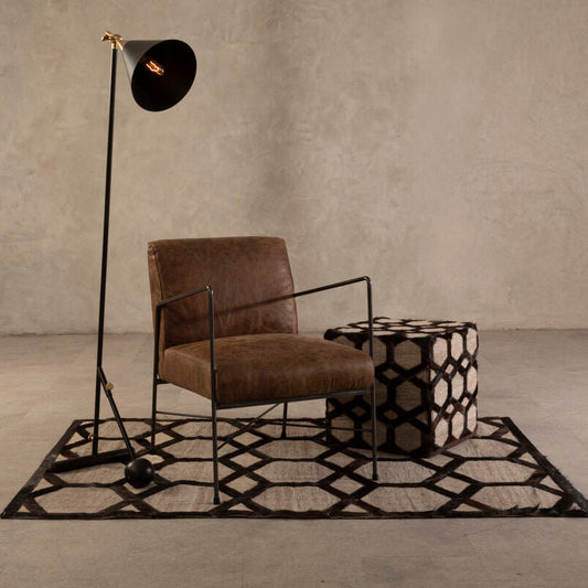 Genuine Grey Leather Patchwork Pouffe | Safira