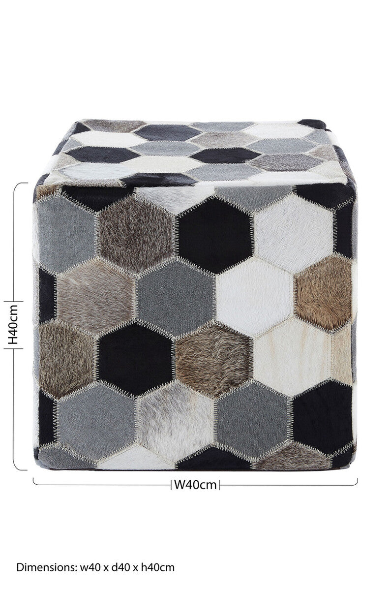 Leather Patchwork Pouffe | Safira