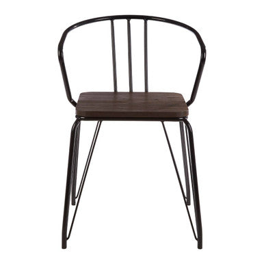District Black Metal and Elm Wood Armchair with Hairpin Legs