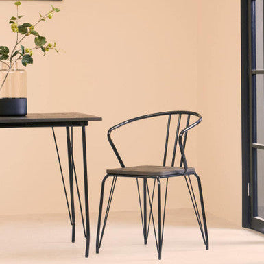 District Black Metal And Elm Wood Arm Chair