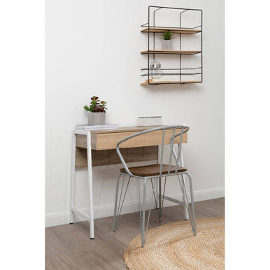 District Grey Metal and Elm Wood Armchair with Hairpin Legs