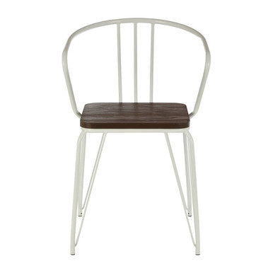 District White Metal and Elm Wood Armchair with Hairpin Legs