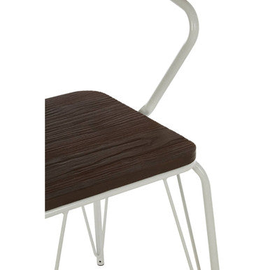 District White Metal and Elm Wood Armchair with Hairpin Legs