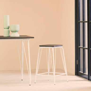 District White Metal And Elm Wood Stool
