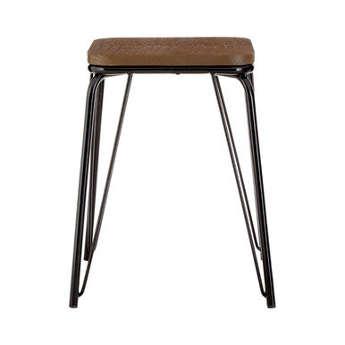 District Black Metal And Elm Small Wood Stool