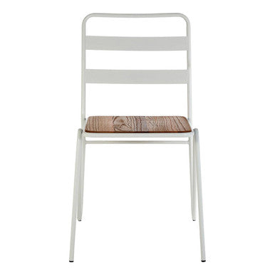 District White Metal And Elm Wood Chair