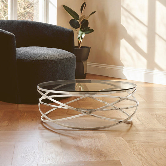 Allure Round Silver Swirl Base Coffee Table