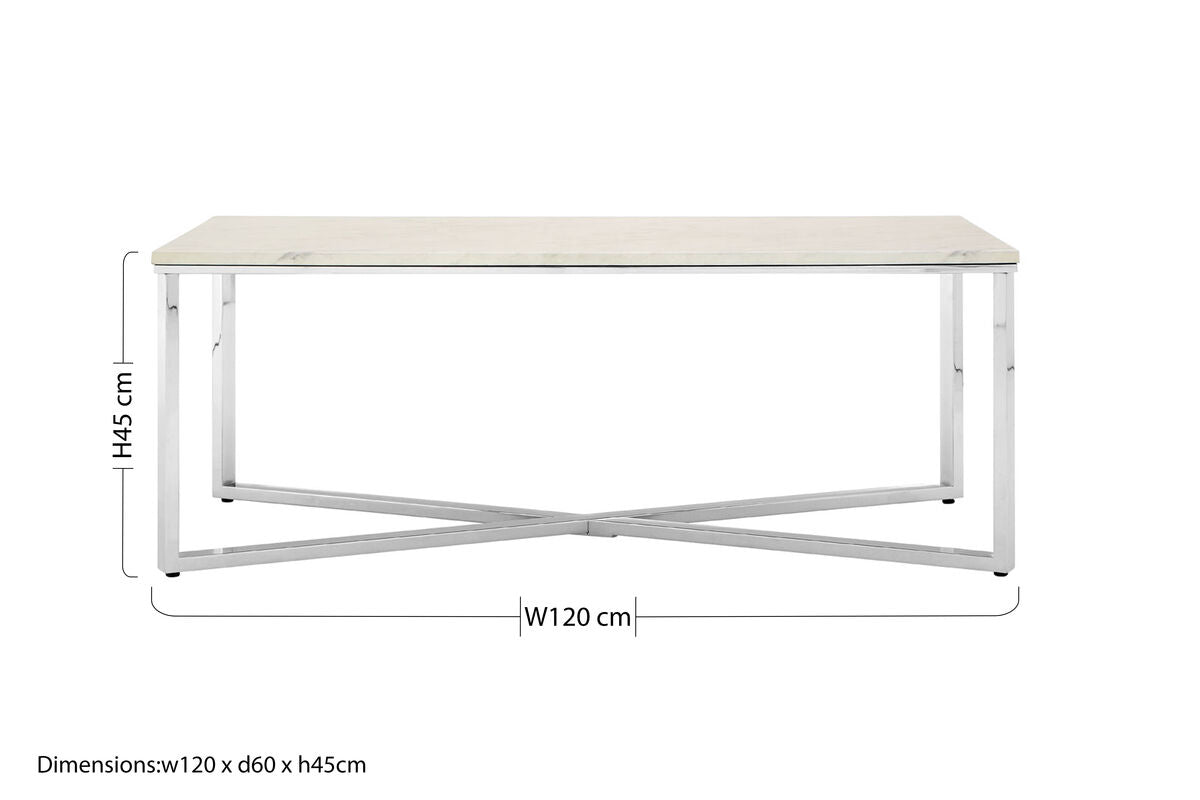 Allure White Faux Marble Chrome Coffee Table