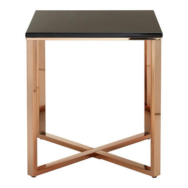 Square Black Faux Marble End Table with Champagne Gold Metal Legs | Allure