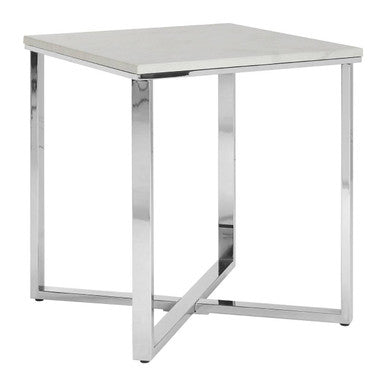 Allure White Marble and Chrome Square End Table