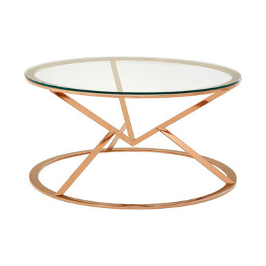 Rose Gold Stainless Steel Base Round Coffee Table with Tempered Glass Top | Allure