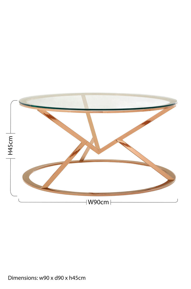 Rose Gold Stainless Steel Base Round Coffee Table with Tempered Glass Top | Allure