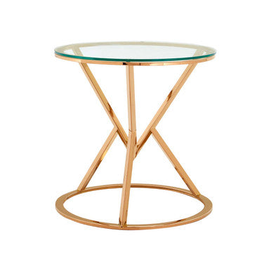 Rose Gold Stainless Steel Base Round End Table with Tempered Glass Top | Allure
