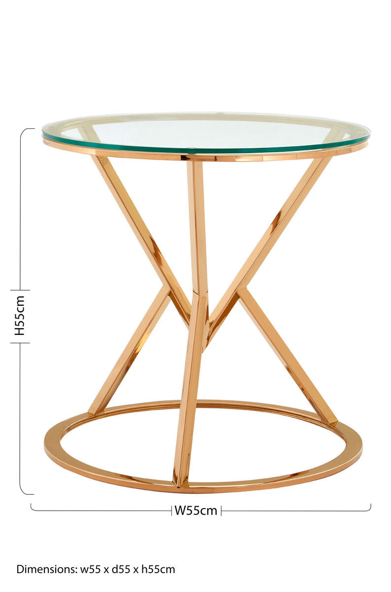 Rose Gold Stainless Steel Base Round End Table with Tempered Glass Top | Allure