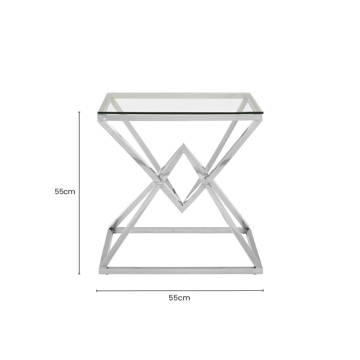 Silver Stainless Steel Base Square Coffee Table with Tempered Glass Top, Allure