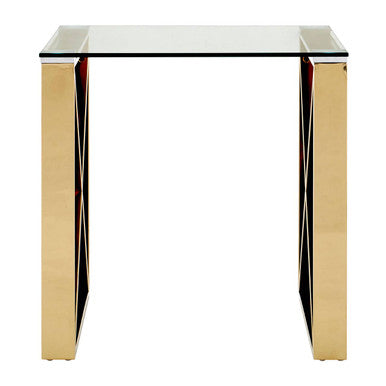Champagne Gold Stainless Steel Cross Legs End Table with Tempered Glass Top | Allure