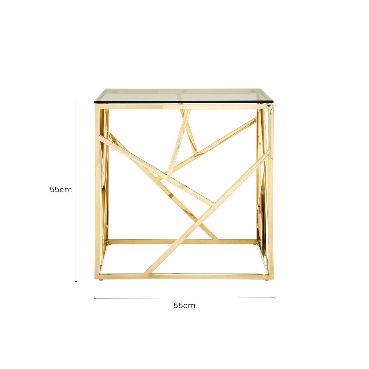 Champagne Gold Geometric Stainless Steel End Table with Tempered Glass Top | Allure