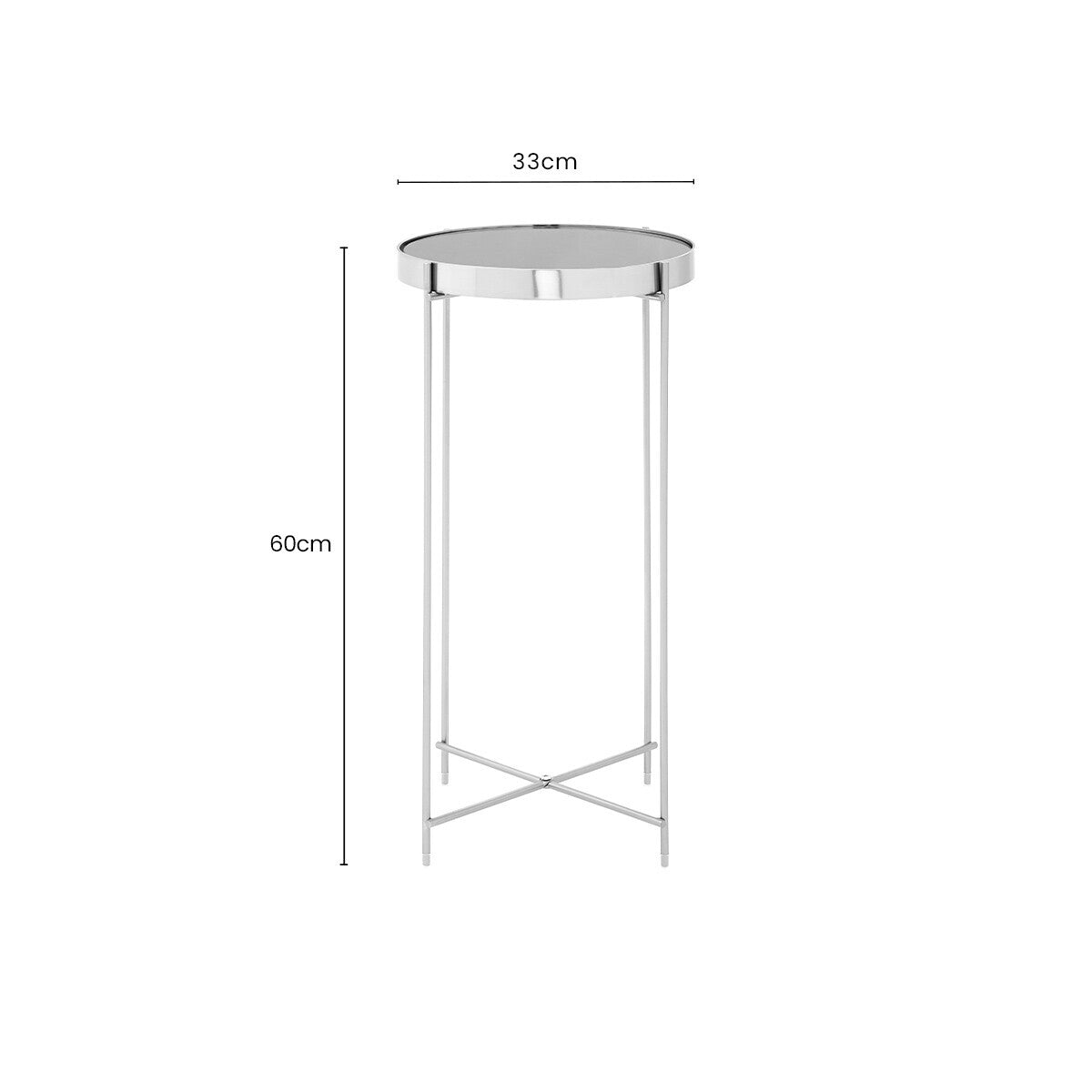 Mirrored Glass Top Tall Side Table with Grey Slim Metal Legs | Allure