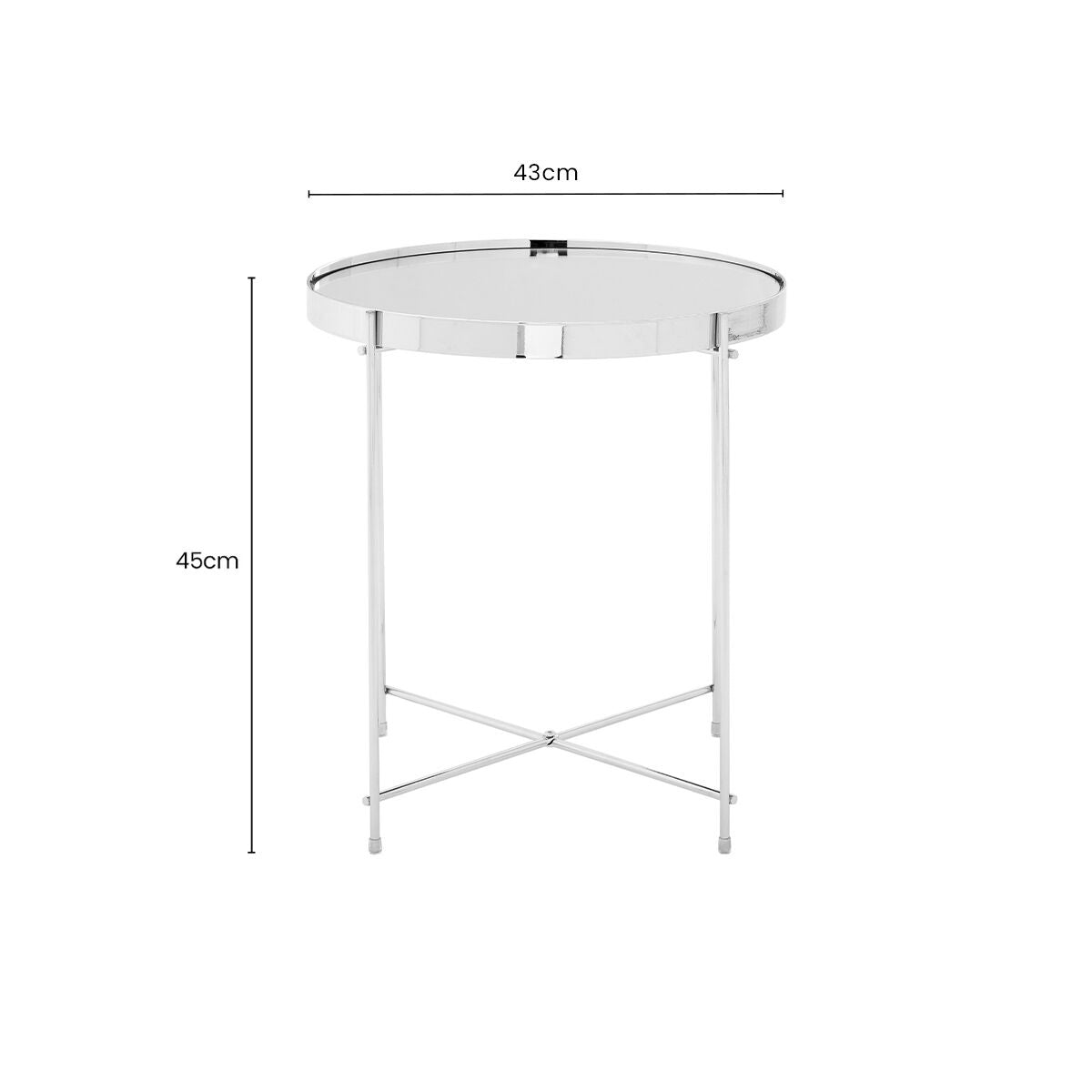 Mirrored Glass Round Top Side Table with Silver Chrome Band and Slim Metal Legs | Allure