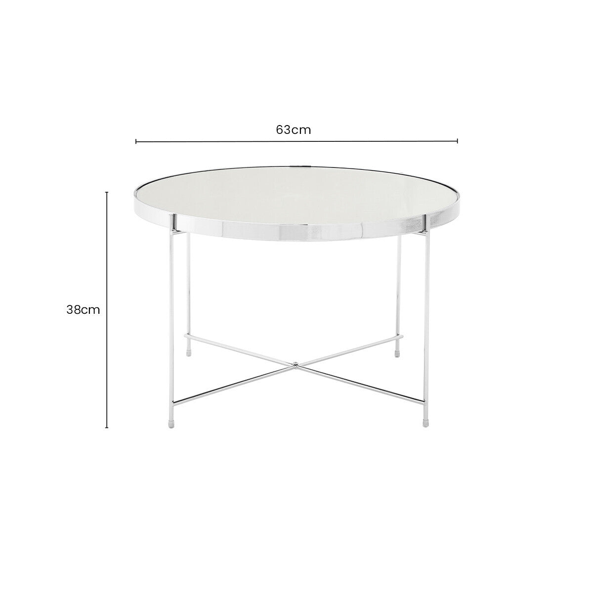 Large Round Mirrored Glass Top Side Table with Silver Chrome Lattice Base | Allure