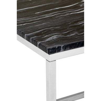 Square Black and White Marble End Table with Chrome Metal Base | Allure