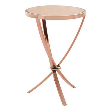 Rose Gold Mirrored Glass Top Round Side Table with Bow-Shaped Metal Legs | Allure