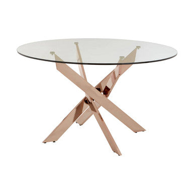 Round Tempered Glass Top Dining Table with Rose Gold Latticed Legs | Allure