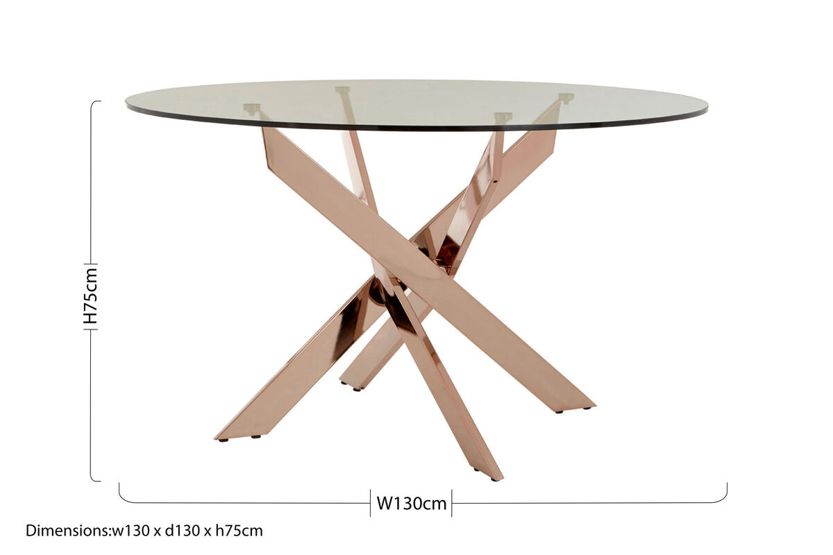 Round Tempered Glass Top Dining Table with Rose Gold Latticed Legs | Allure
