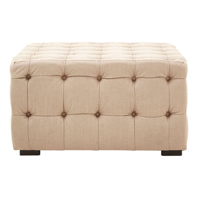 Stella Beige Linen Stool with Button Tufting