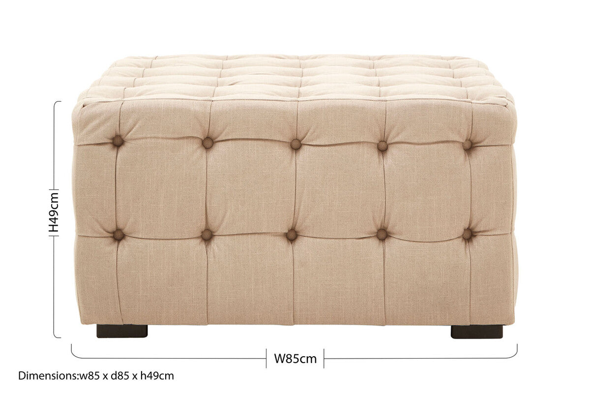 Stella Beige Linen Stool with Button Tufting