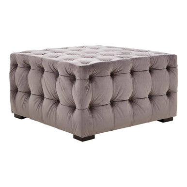 Stella Grey Velvet Stool with Button Tufting