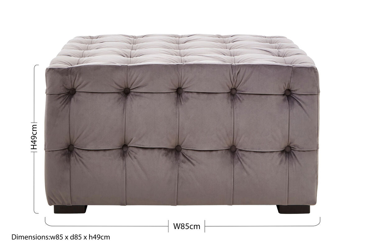 Stella Grey Velvet Stool with Button Tufting