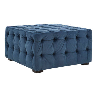 Stella Midnight Blue Velvet Stool with Button Tufting