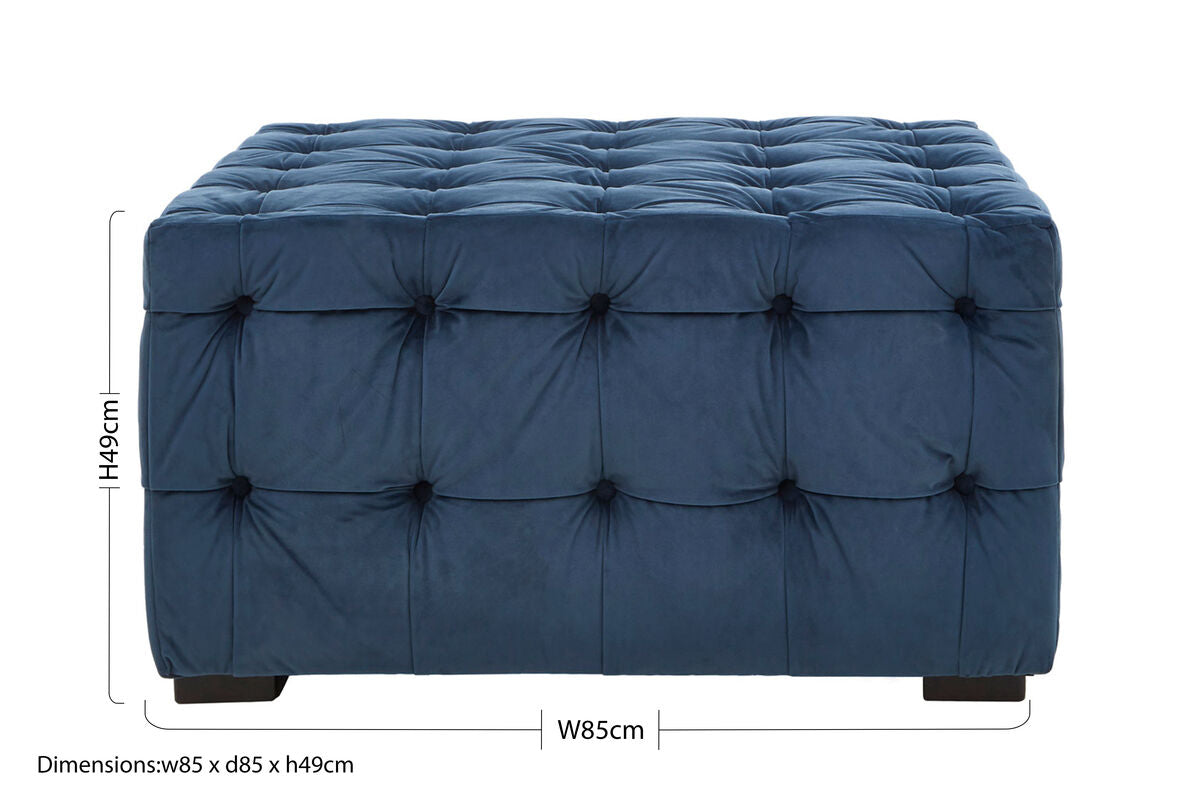 Stella Midnight Blue Velvet Stool with Button Tufting