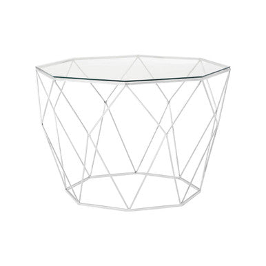 Tempered Glass Top Octagonal Coffee Table with Silver Metal Base | Shalimar