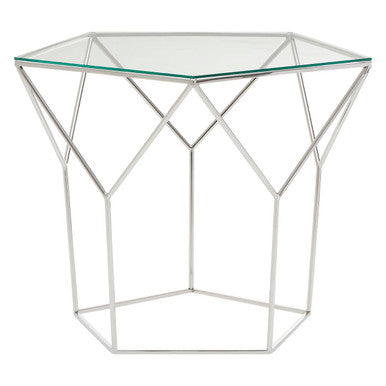 Pentagonal Silver Glass Top and Steel Base Coffee Table | Shalimar
