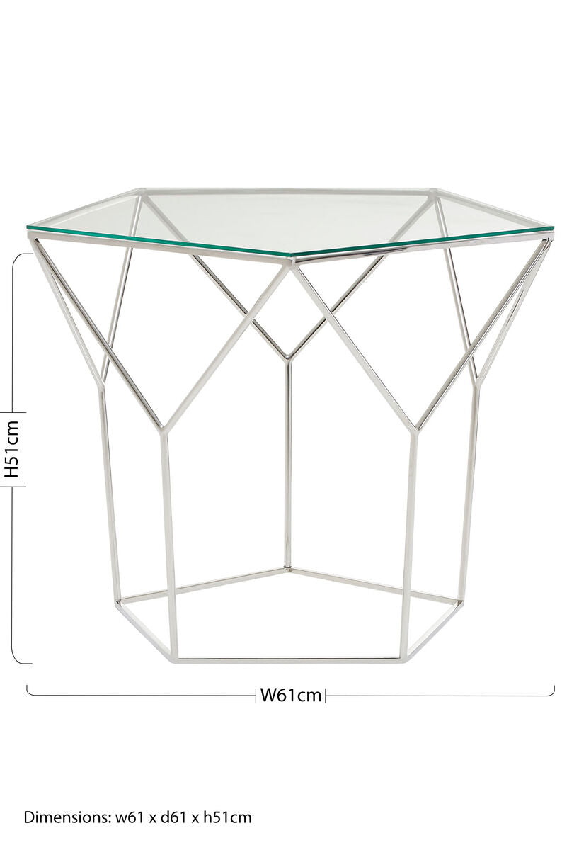 Pentagonal Silver Glass Top and Steel Base Coffee Table | Shalimar