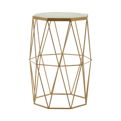 White Marble Top Octagonal Side Table with Gold Metal Open Frame | Shalimar