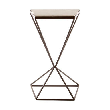 Natural Marble Top Trapezoid Side Table with Matte Black Iron Legs, Shalimar