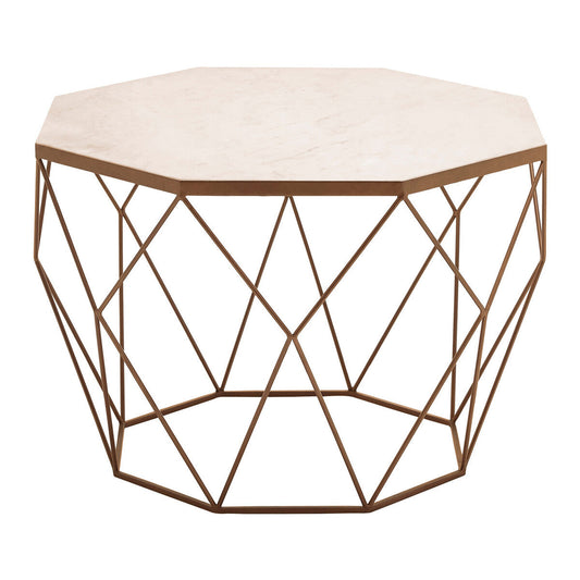 White Octagon Marble Top Coffee Table with Gold Metal Frame, Shalimar
