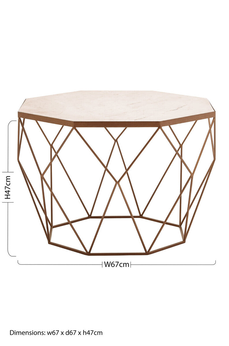White Octagon Marble Top Coffee Table with Gold Metal Frame | Shalimar