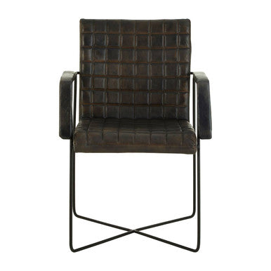 Buffalo Grey Quilted Leather Chair with Black Iron Frame